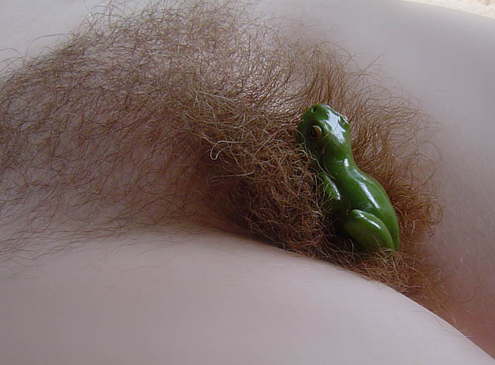 En plastgroda i den håriga fittan